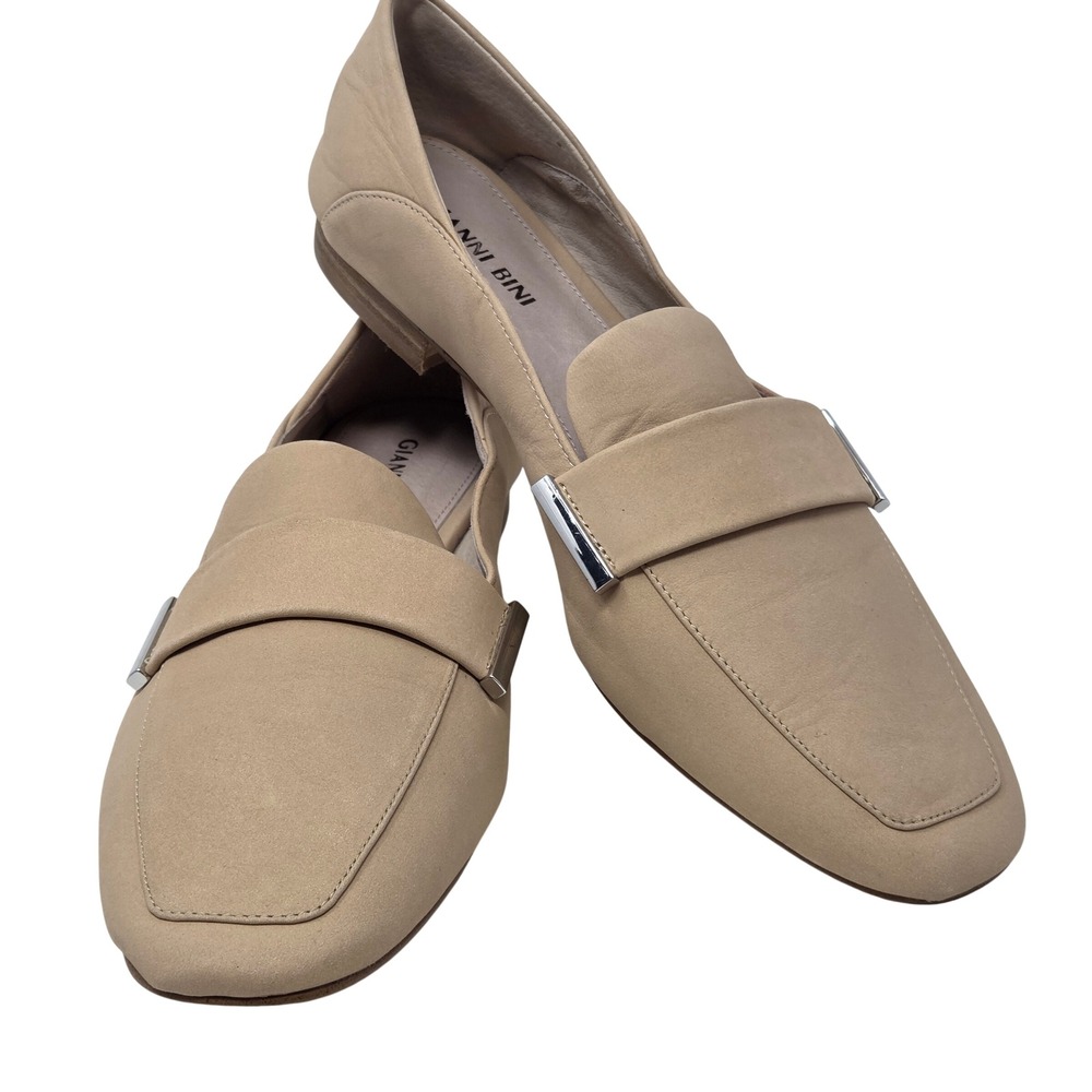 Gianni Bini Womens Tan Beige Leather Square Toe Loafer Flats‎ Size 8M Accents